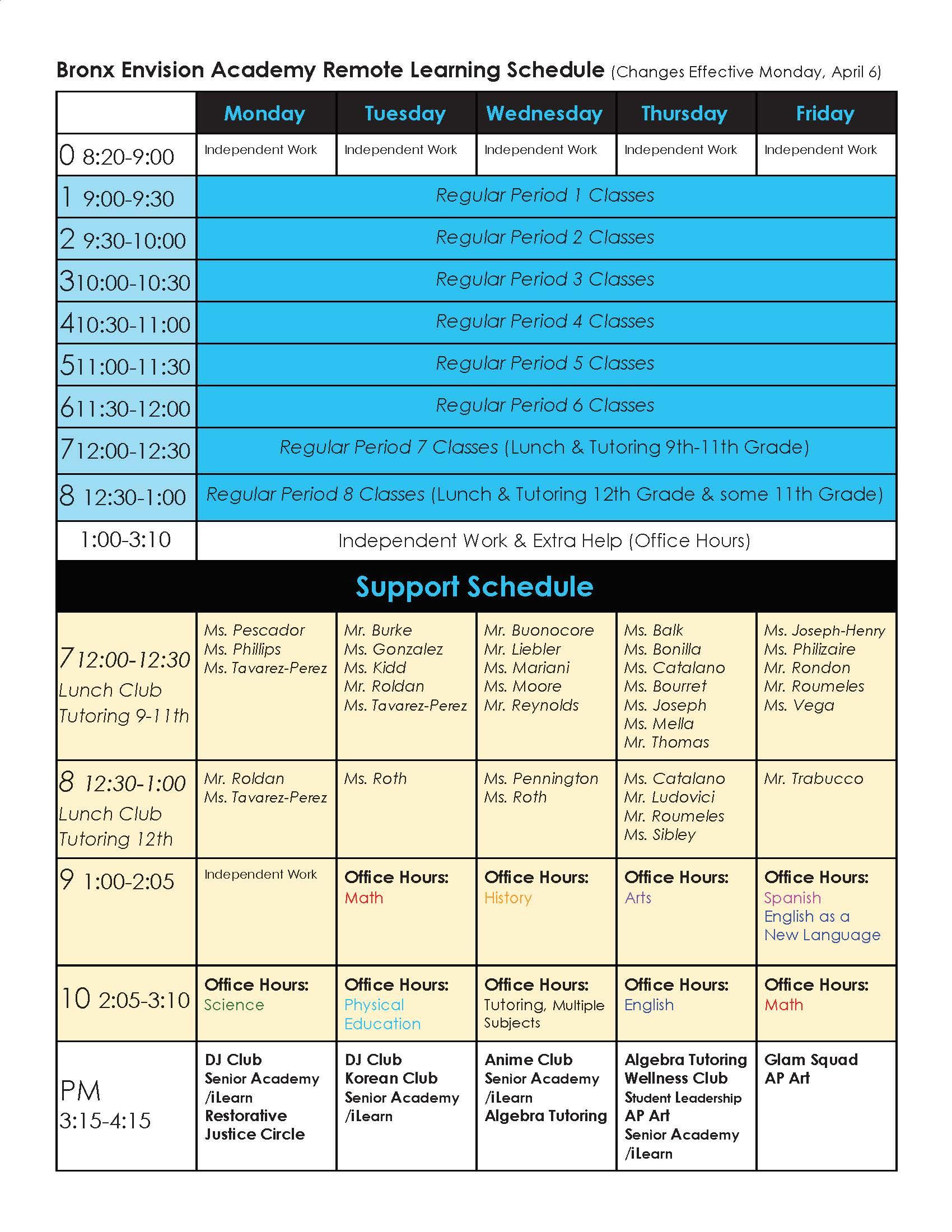 Remote Learning Schedule (Effective April 6)